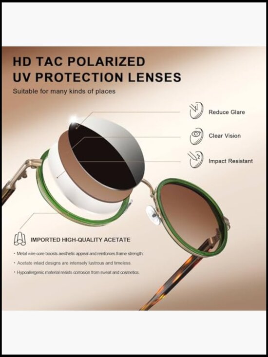 Retro Round Sunglasses Polarized UV Protection Acetate-Metal Frame main image 5